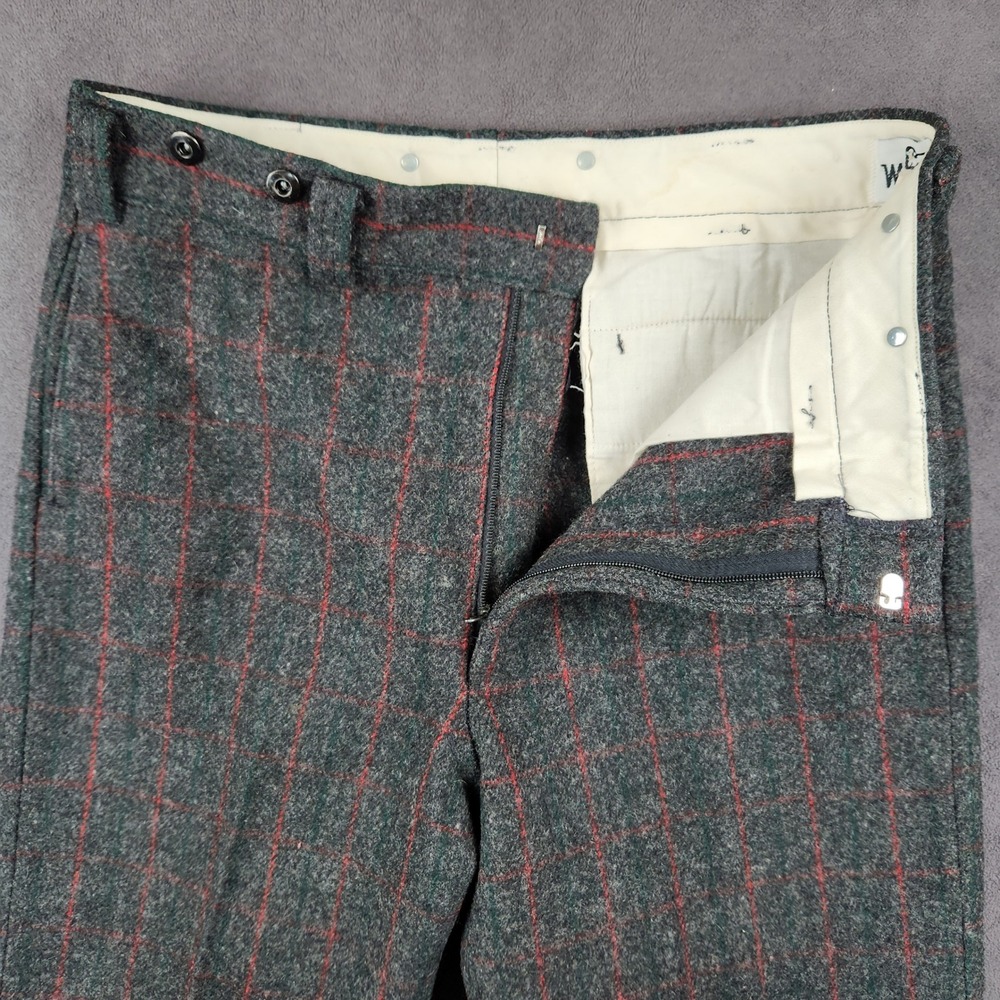 Vintage Woolrich Hunting Pants Mens 36 Gray Red Plaid Malone Heavy Wool USA Made - Picture 4 of 12